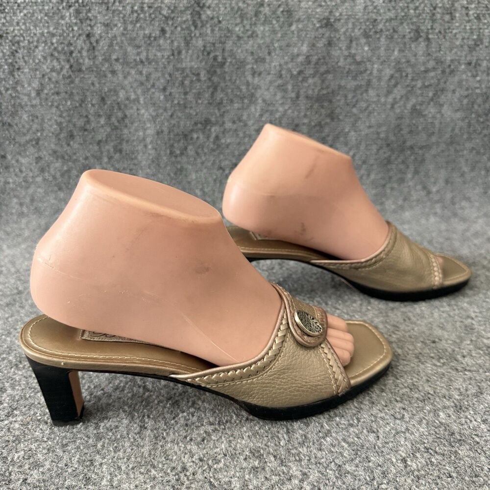 Brighton Parker Pebbles Leather Mules Ornament Heel Square Open Toe Sandals 8 N